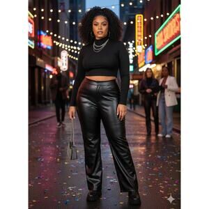 Vince Camuto High-waisted Wide Leg Lined Faux‎ Leather Pants Size Large